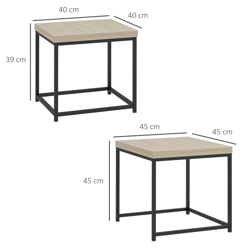 Set of 2 Oak Nesting Coffee Tables with 3.5cm Thick Tabletops by HOMCOM