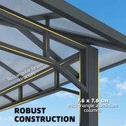 3x4m Garden Gazebo with Polycarbonate Hardtop Roof for Year Round Shelter and Privacy Dark Grey Outsunny