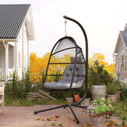 Dark Grey Rattan Hanging Egg Chair with Stand and Cushion for Garden or Indoor Use by Outsunny