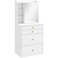 Dressing Table Set with Mirror and Storage Stool for Small Bedrooms White