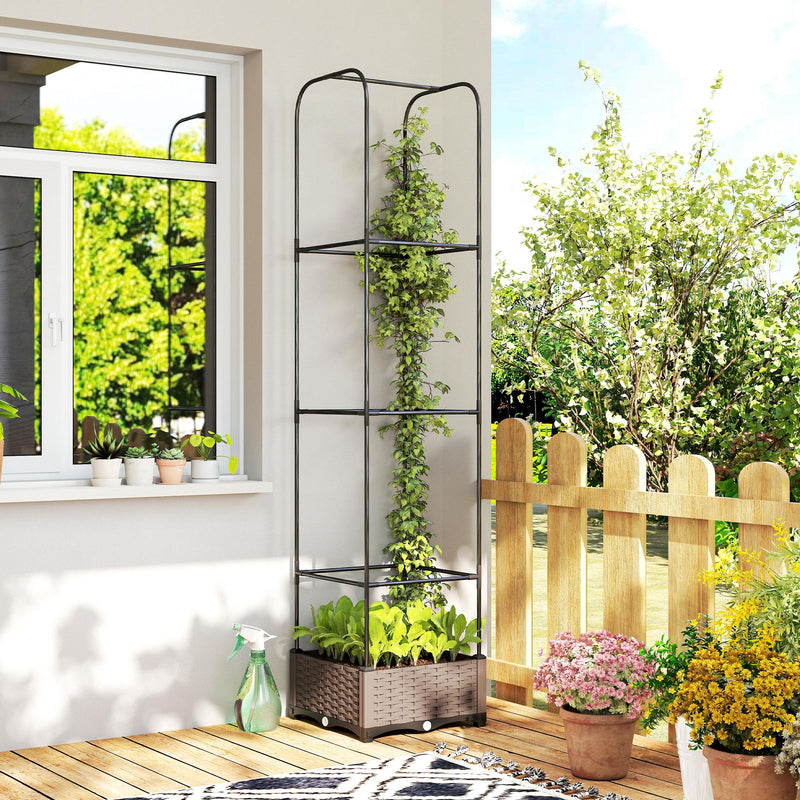 Raised Garden Bed with Trellis for Easy Plant Care on Patios and Balconies Black Outsunny