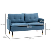 Modern Two Seater Sofa with Cushions and Steel Legs Ideal for Living Room Dark Blue