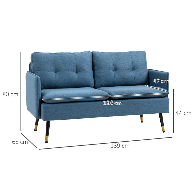Modern Two Seater Sofa with Cushions and Steel Legs Ideal for Living Room Dark Blue