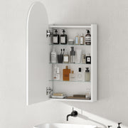 Arched Bathroom Mirror Cabinet with Adjustable Glass Shelves for Storage, White