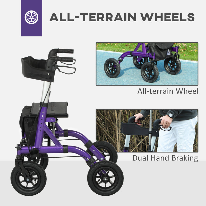 Folding Rollator Walker with Seat Backrest and Storage Bag for Seniors Purple by HOMCOM AOSOM
