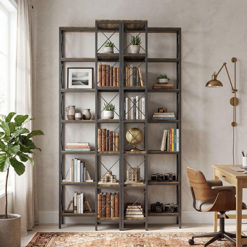 Corner Bookcase with 6 Shelves for Space Saving Storage in Small Rooms Rustic Brown