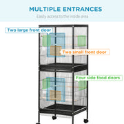 Large Bird Cage on Wheels with Removable Trays for Budgies Finches Cockatiels, Black