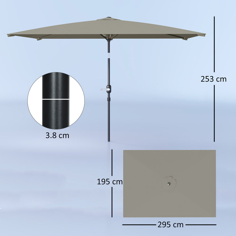 Light Grey 3x2m Rectangular Garden Parasol with Aluminium Tilt and Crank by Outsunny