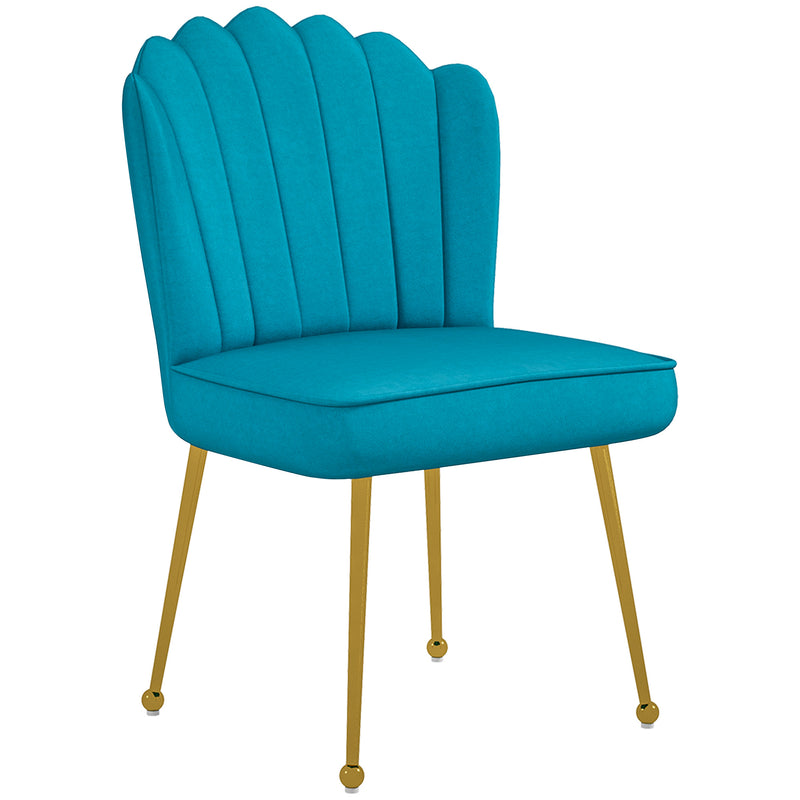 Blue Velvet Feel Shell Accent Chair With Padded Seat and Gold Legs by Homcom