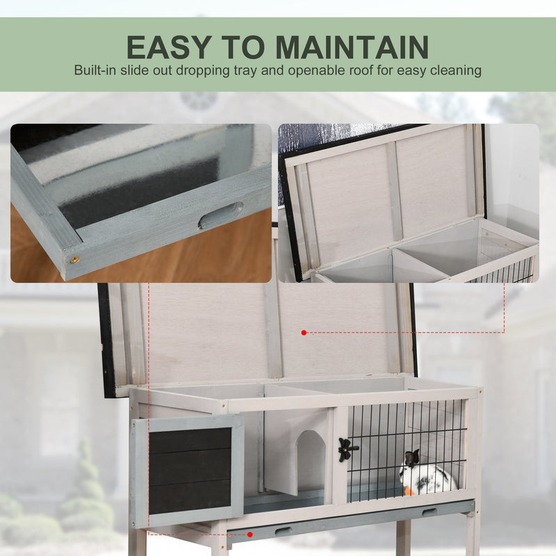 Elevated Wooden Guinea Pig Hutch with Removable Tray and Weatherproof Roof Outdoor Grey AOSOM