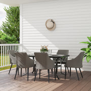 Grey 6 Seater Rattan Patio Dining Set with Cushions and Slatted Table for Garden by Outsunny
