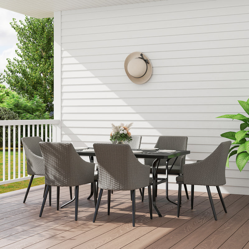 Grey 6 Seater Rattan Patio Dining Set with Cushions and Slatted Table for Garden by Outsunny