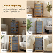 Slim Chest of Drawers for Small Bedroom Storage with Bamboo Frame and Fabric Drawers Natural AOSOM