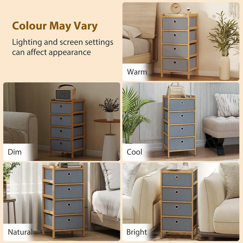 Slim Chest of Drawers for Small Bedroom Storage with Bamboo Frame and Fabric Drawers Natural AOSOM
