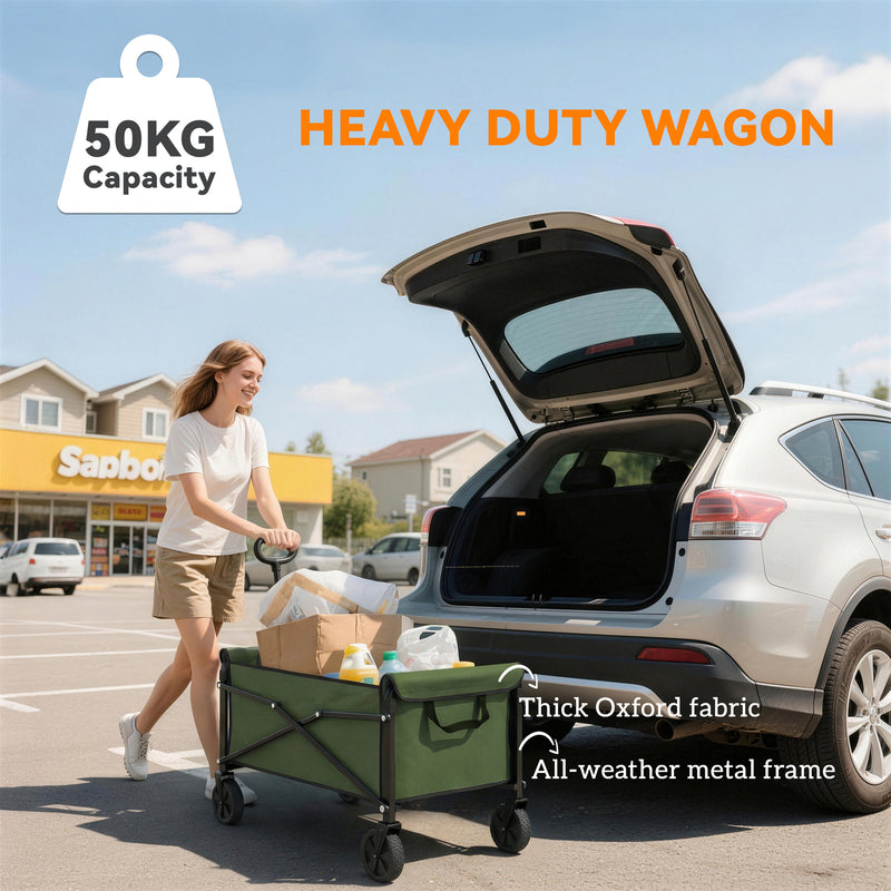 Folding Festival Trolley for Easy Family Outings and Outdoor Gear Transport Green Outsunny
