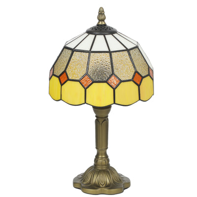 Tiffany Style Stained Glass Table Lamp - Handmade Glass Table Lamp with Art Deco Design for Living Room White & Orange Homcom