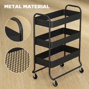 3 Tier Metal Storage Trolley With Wheels And Mesh Baskets For Home Organisation Black