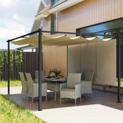 3 x 4m Metal Pergola with Retractable Canopy and Roller Shade Beige by Outsunny