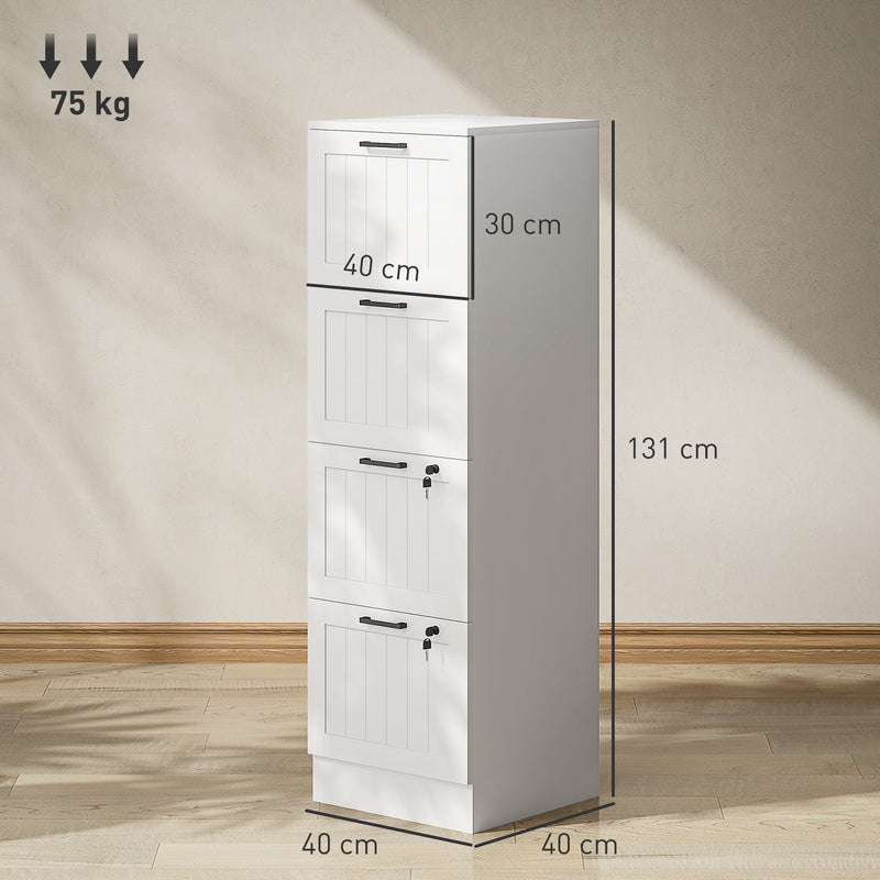 Lockable 4 Drawer Filing Cabinet With Adjustable File Bars For Office Organisation White