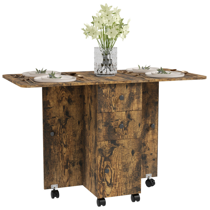 Rustic Brown 6 Seater Drop Leaf Dining Table With Storage by HOMCOM