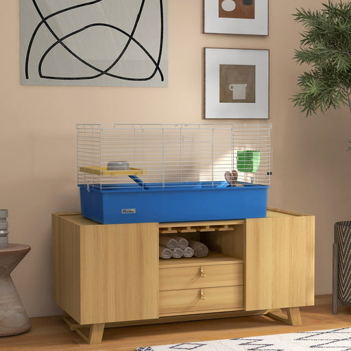 Small Animal Cage With Platform and Ramp For Rabbits Guinea Pigs and Chinchillas, Blue