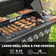 6 Burner Gas BBQ Grill With Side Burner for Easy Outdoor Cooking and Entertaining in the Garden Black Outsunny