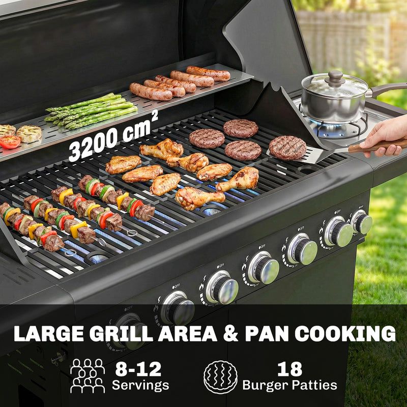 6 Burner Gas BBQ Grill With Side Burner for Easy Outdoor Cooking and Entertaining in the Garden Black Outsunny