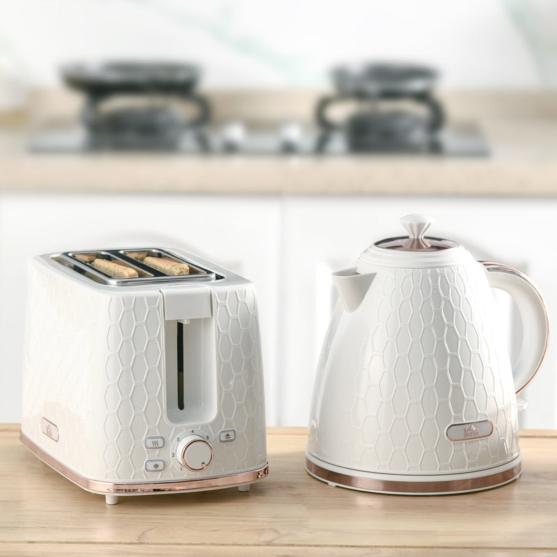 Fast Boil 17L Kettle and 2 Slice Toaster Set With Auto Shut Off and Browning Control White