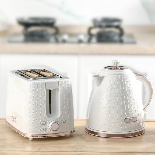 Fast Boil 17L Kettle and 2 Slice Toaster Set With Auto Shut Off and Browning Control White