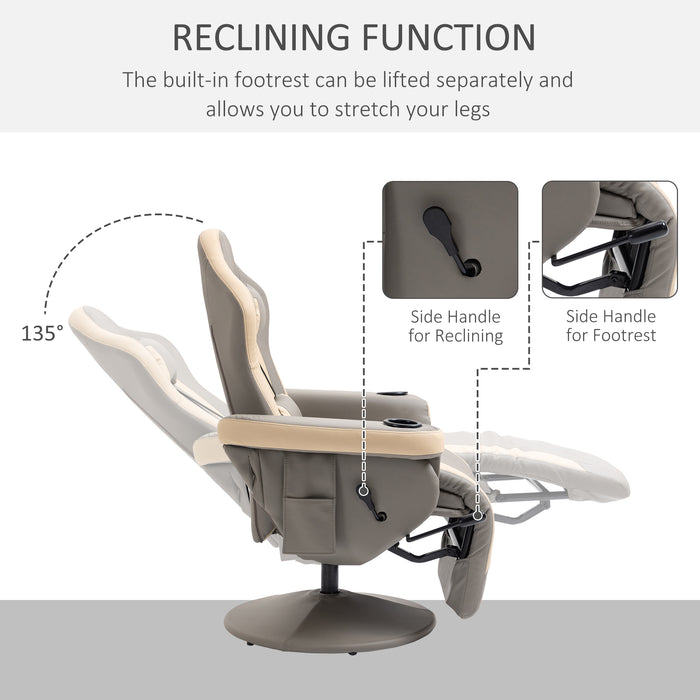 HOMCOM Manual Recliner Armchair PU Leather Lounge Chair w Adjustable Leg Rest, 135Â° Reclining Function, 360Â° Swivel, Grey