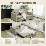 Light Brown 2 Seater Sofa Bed with Cushions and Hidden Storage by HOMCOM