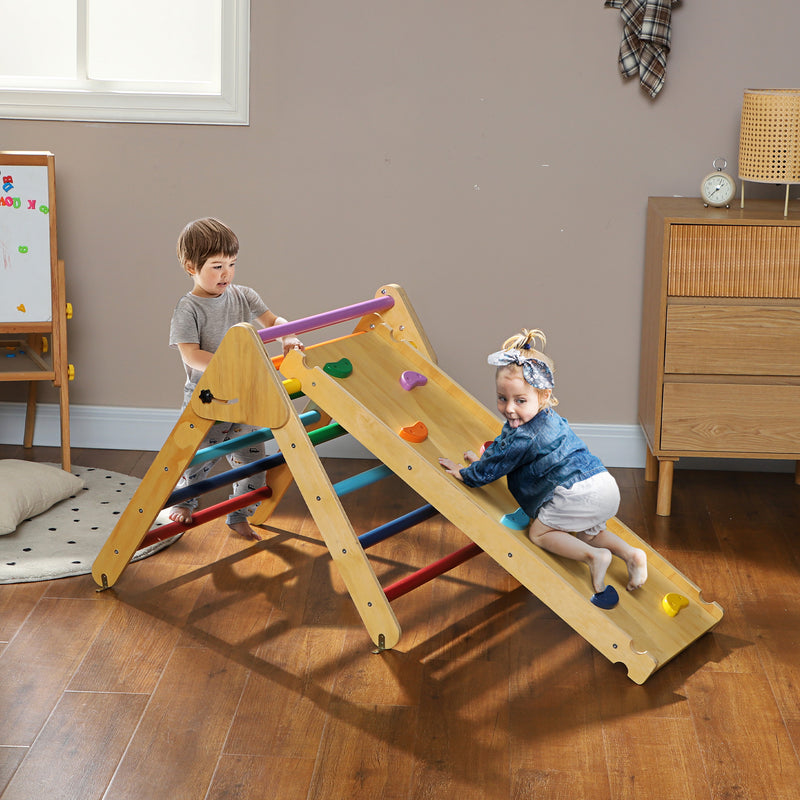 Toddler Climbing Frame with Ramp 3-in-1 Wooden Pikler Triangle Set for Ages 18-48 Months by AIYAPLAY