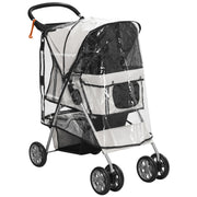 Folding Dog Stroller With Rain Cover And Storage Basket For Small Pets Grey AOSOM
