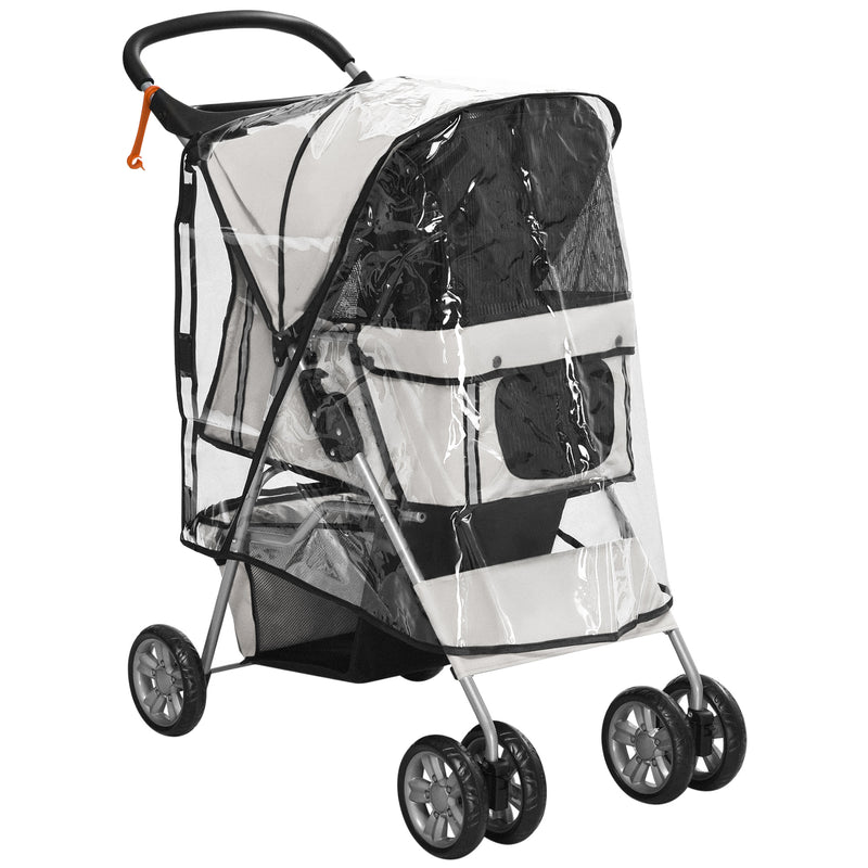 Folding Dog Stroller With Rain Cover And Storage Basket For Small Pets Grey AOSOM