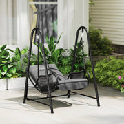 Dark Grey Rattan Hanging Swing Chair With Stand and Cushion for Garden and Balcony by Outsunny