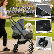 Pet Pram with Detachable Carrier for Easy Walks and Travel for Small Dogs or Cats Grey AOSOM