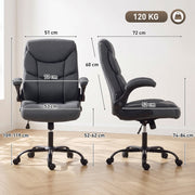 Dimensions diagram of the dark grey office chair showing 109-119 cm height, 52-62 cm seat height and 120 kg capacity