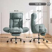 Dimensions diagram of the light green executive office chair showing width, depth, height and 120 kg capacity