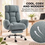 Light green chair with a close-up circle showing the breathable faux linen weave