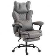 Grey leathaire executive office chair with headrest, lumbar pillow and footrest extended