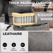 Cutaway of the seat cushion showing high-density foam and pocket springs under grey leathaire upholstery