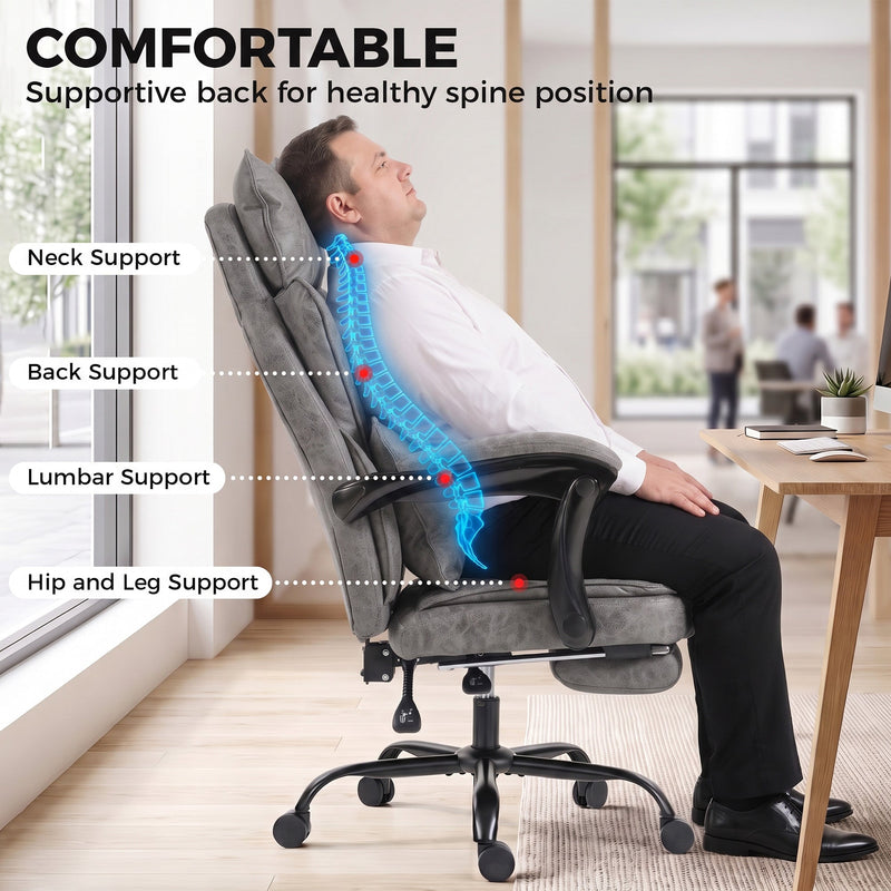 Diagram showing the chair's neck, back, lumbar and hip support points for healthy posture