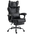 Black leathaire executive office chair with headrest, lumbar pillow and footrest extended