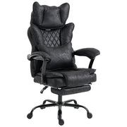 Black leathaire executive office chair with headrest, lumbar pillow and footrest extended