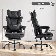 Dimension diagram of the black executive chair showing 73W x 78D x 120-128H cm and seat height