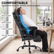 Diagram showing the chair's neck, back, lumbar and hip support points for healthy posture