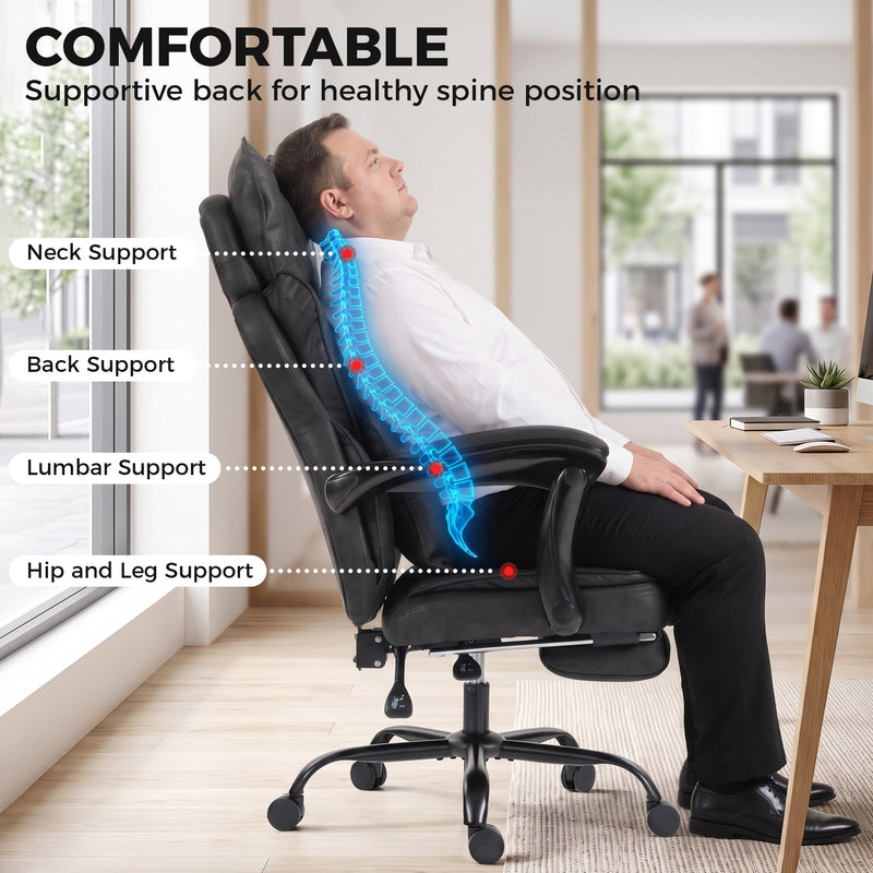 Diagram showing the chair's neck, back, lumbar and hip support points for healthy posture