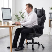 Black leathaire executive office chair shown from a side angle
