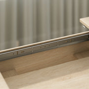 Detail of the metal slide rail beneath the extendable top