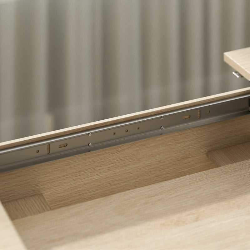 Detail of the metal slide rail beneath the extendable top